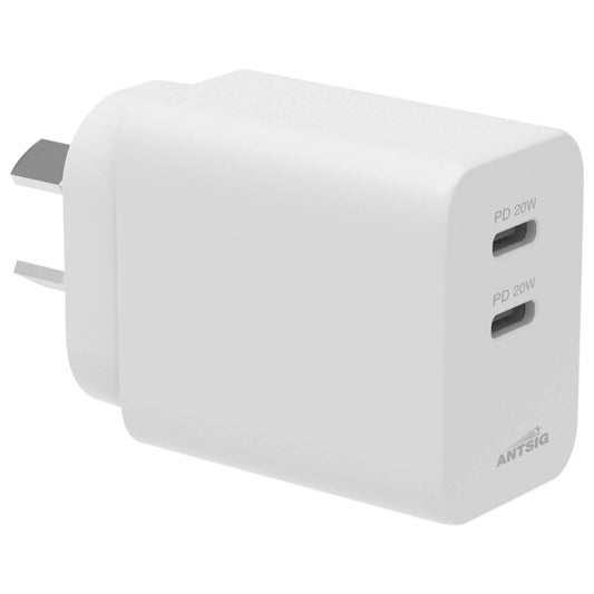 Antsig 20W Dual USB-C Wall Charger - 2 Ports - Fast Charging - Compact