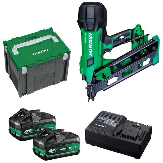 Hikoki 18V Brushless Cordless Framing Nailer 2xmv Kit nr1890dca - 350x330x100mm - Green - Lightweight & Cordless - Auzzistore