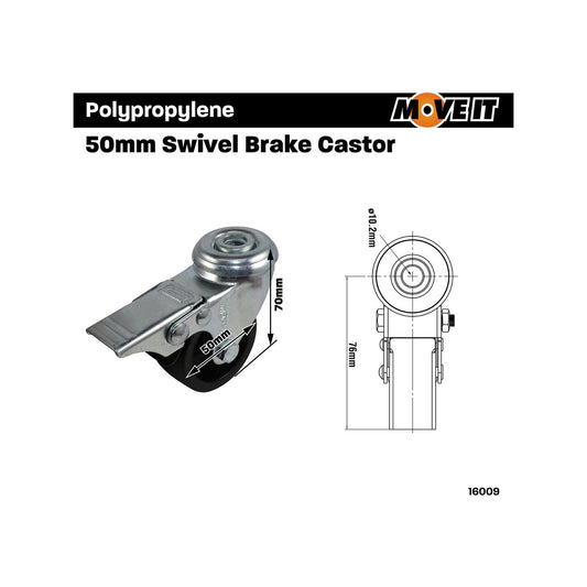 Move It Hole Swivel Castor - 50mm - Steel - Brake – view 2 - Auzzistore