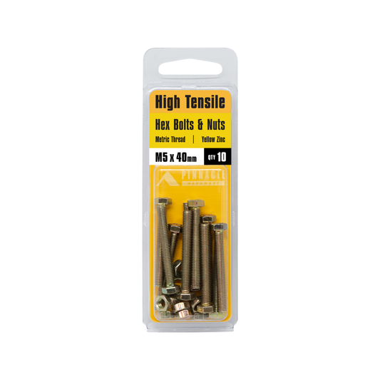 Pinnacle Hex Bolt and Nut - 5 x 40mm - Yellow Zinc - Hi Tensile - 10 Pack – view 2 - Auzzistore