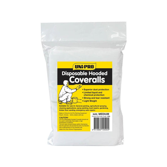 Uni Pro Medium Disposable Hooded Coveralls - White - 1 Pack