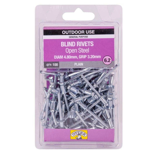 Otter Open Steel Blind Rivets 8 x 3 2mm 100 Pack High Strength - Auzzistore