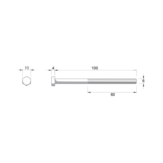 Zenith Hot Dipped Galvanised Hex Head Bolt - M6 x 100mm - 4.6 Grade Steel - 1 Pack – view 2 - Auzzistore