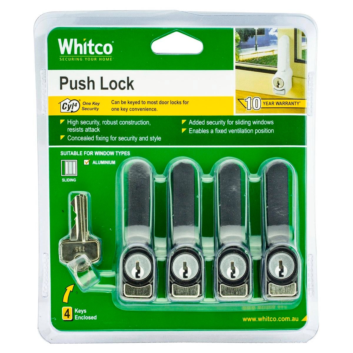 Whitco 4-Pack Sliding Window Push Lock Black - CYL4 Key – Auzzi Store