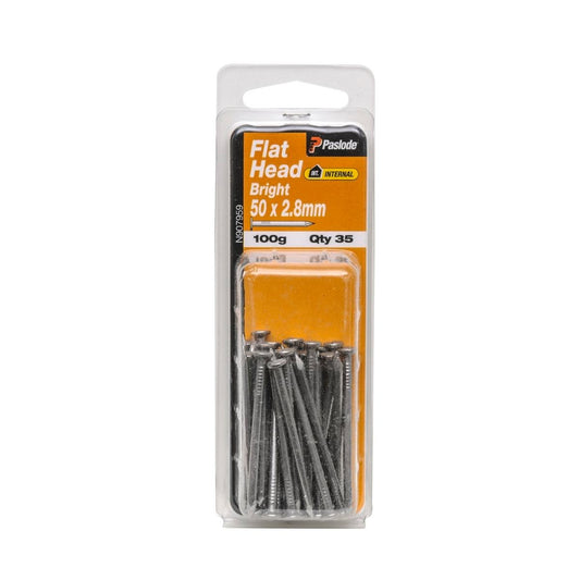 Paslode Flat Head Nails 50 x 2 8 100g Bright Steel 35 Pack - Auzzistore