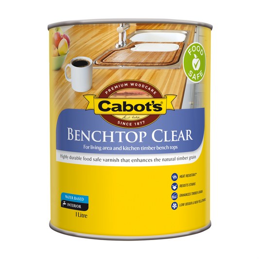 Cabot Benchtop Clear 1L Satin Water Based Timber Finish - Food Safe - Low Odour - Heat Resistant - Auzzistore