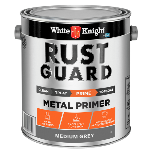 White Knight Rust Guard Metal Primer Paint 4L - Medium Grey - 4L - Rust Protection - Auzzistore