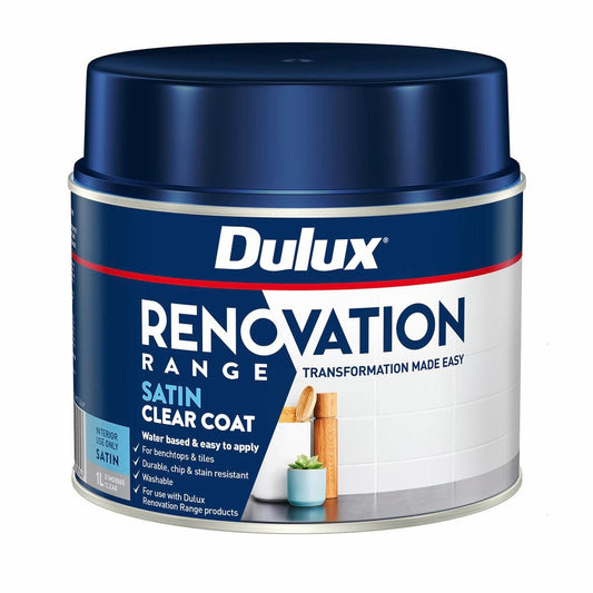 Dulux Renovation Range Clear Coat Satin - 1L - Satin Clear - Water-Based - Auzzistore