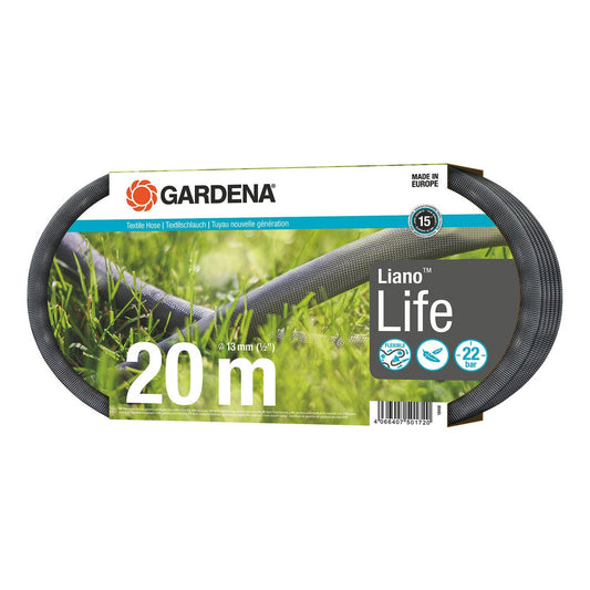 Gardena Textile Hose Liano Life 13mm x 20m - Lightweight - Durable - Black - Auzzistore