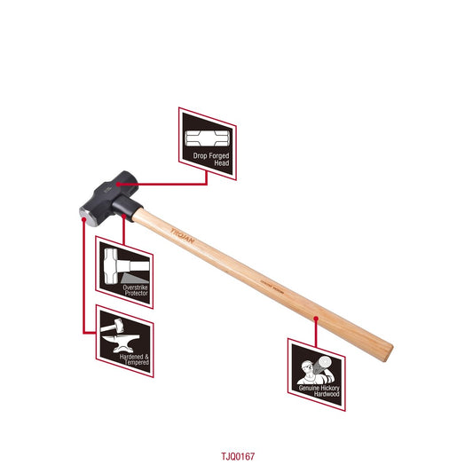 Trojan 12lb Sledge Hammer - 5.4kg Carbon Steel Head - Hickory Handle – view 2 - Auzzistore
