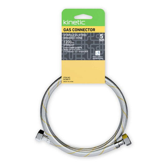Kinetic 1200mm Stainless Steel Flexible Braided Gas Connector - AGA Approved - Durable - Corrosion Resistant – view 2