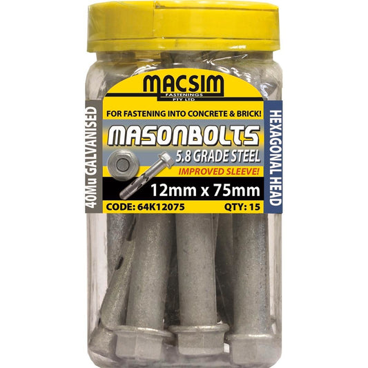 Macsim Fasteners 12 x 75mm Galvanised Sleeve Anchor 15 Pack