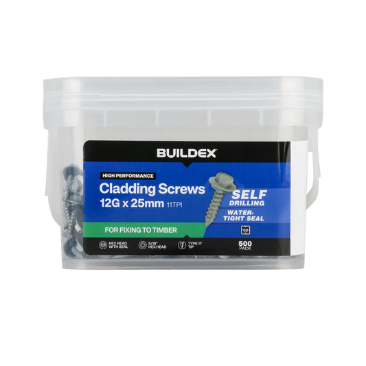 Buildex 12g x 25mm Cladding Screws - 500 Pack - Zinc-Alloy - Corrosion Resistant - Auzzistore