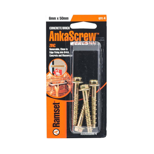 Ramset Ankascrew 6 x 50mm Zinc Masonry Anchor 4 Pack Durable Secure - Auzzistore