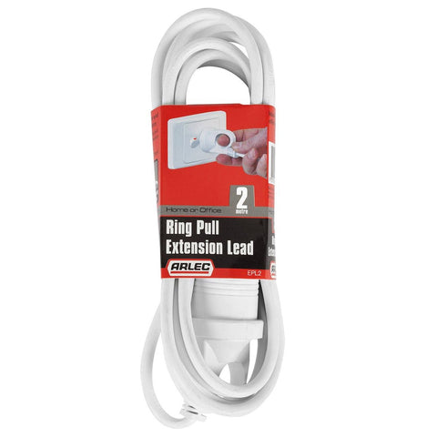 Arlec 2m White Ring Pull Extension Lead - PVC - Safe & Convenient - Auzzistore