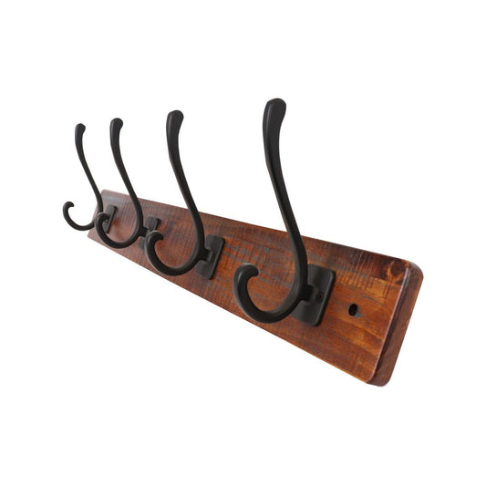Adoored 4 Hook Rustic Board Deco Hook Rack 600mm - Black - Easy Install