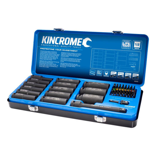 Kincrome 1/2" Deep Impact Socket Set 49 Piece - 14 Metric Sockets - Blue - Auzzistore