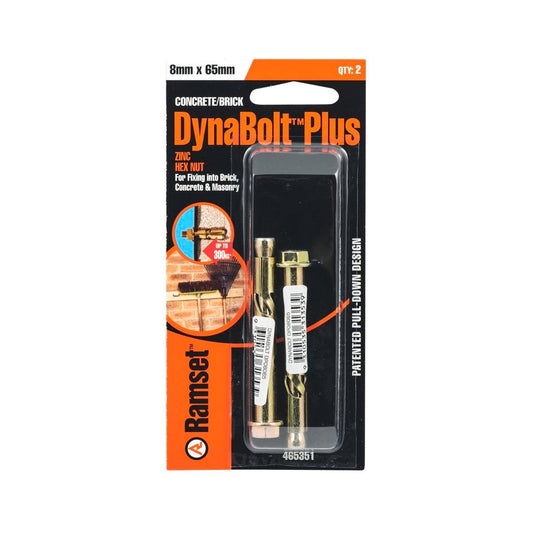 Ramset DynaBolt Plus 8mm x 65mm Gold Steel Anchor 2 Pack - Auzzistore