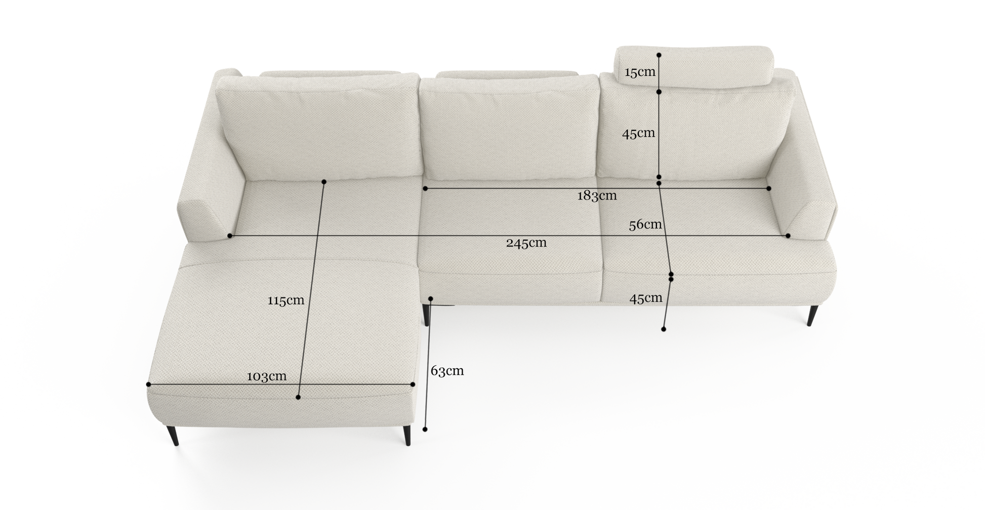 Brosa Como Motion Modular Sofa with Chaise (Seashell White, Left Chaise)