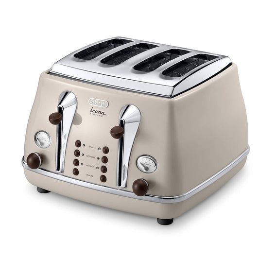 Delonghi Icona Vintage 4 Slice Toaster 325mm Beige - Stainless Steel - Extra Wide Slots – view 2 - Auzzistore
