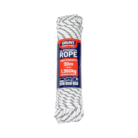 Grunt High Strength Rope - 8mm x 30m - Polyester - Heavy Duty - Auzzistore