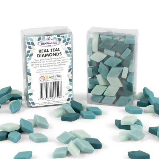 Mandala Art Real Teal Diamond Mosaic Tiles - 12mm x 20mm - Matte Finish - Smooth Edges - Indoor/Outdoor Use