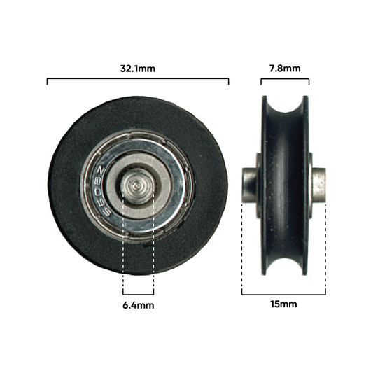Rolltrak Nylon Concave Roller - 32mm - Nylon - 40kg Load Rate – view 2 - Auzzistore
