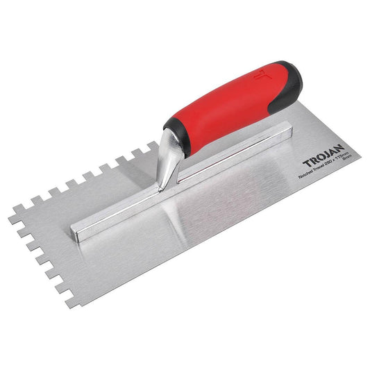 Trojan Notched Plastering Trowel 280mm x 115mm - Durable Steel Blade - Ergonomic Grip - Auzzistore