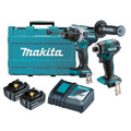 Makita 18V 2 Piece Combo Kit DLX2516T - Hammer Drill & Impact Driver - 2 x 5.0Ah Batteries - Carry Case - 500mm x 370mm x 140mm