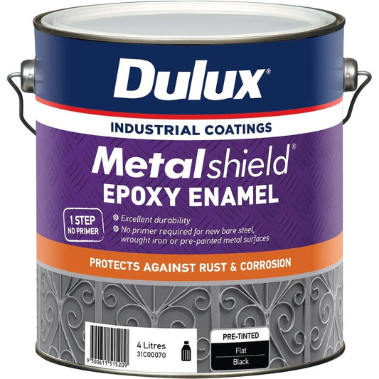 Dulux Metalshield Epoxy Enamel Flat Paint 4L Black Durable Finish - Auzzistore
