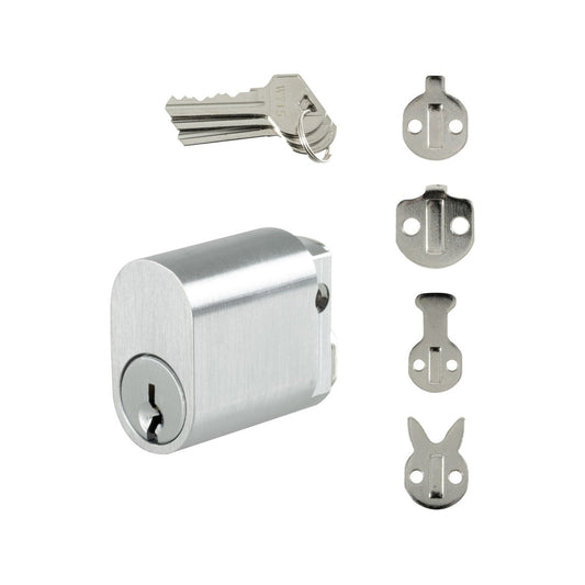 Rolltrak Commercial Security Oval Cylinder Lock - Satin Chrome - 6-Pin - 3 Keys - 18mm x 31mm x 36mm – view 2 - Auzzistore