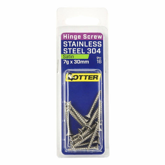 Otter Satin Stainless Steel 304 Hinge Screws 7 x 30mm 16 Pack - Auzzistore