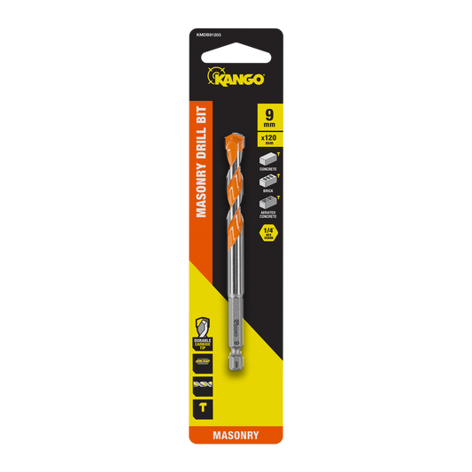 Kango 9mm x 120mm 1/4 Masonry Drill Bit - Durable Carbide Tip - Efficient Drilling - Auzzistore