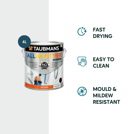Taubmans 4L White Low Sheen All Weather Exterior Paint - Mould Resistant - Fast Drying – view 2 - Auzzistore