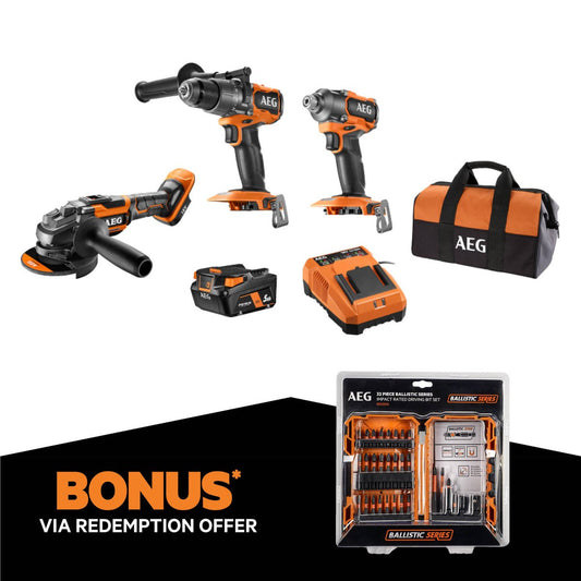 AEG 18V Brushless 3-Piece Force Kit - 5.0Ah Battery - Heavy-Duty Tools