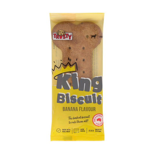 Trusty 1 Piece Banana Flavour King Biscuit Dog Treats - 200mm x 90mm - Dental Care