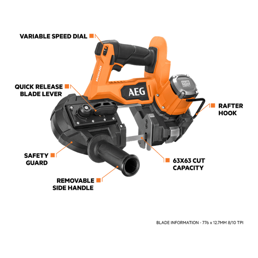 AEG 18V Sub Compact Brushless Band Saw - 63mm - Lightweight - Tool-Free Blade Change – view 2 - Auzzistore