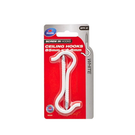Zenith Ceiling Screw Hook - 85 x 4.8mm - Steel - Heavy Duty - 2 Pack
