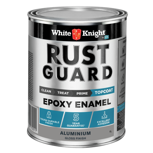 White Knight Rust Guard Aluminium Gloss Epoxy Enamel Paint 1L - UV Resistant - Durable Coating - Auzzistore