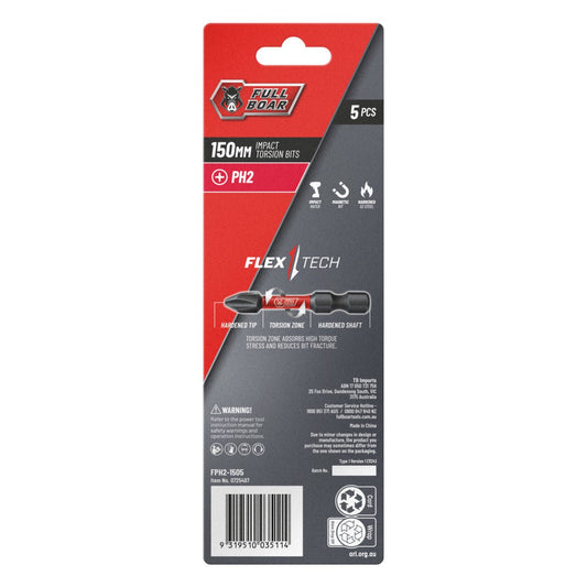Full Boar Impact Torsion Bit 5 Pack - PH2 x 150mm - Durable & Precise – view 2 - Auzzistore