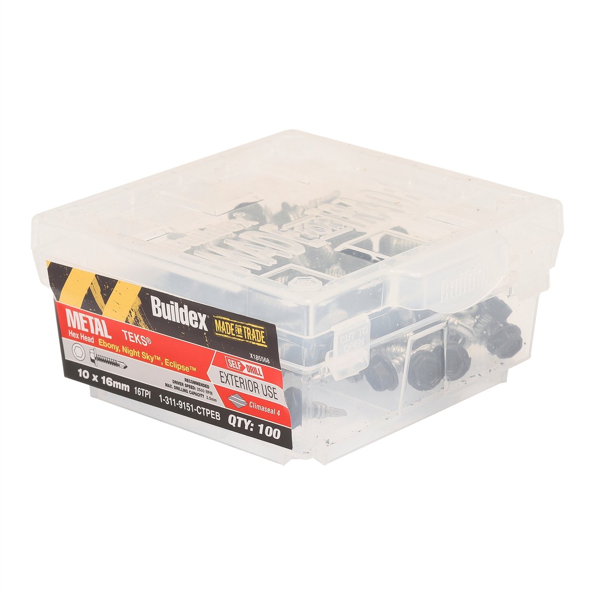 Buildex M10 Black Ebony Hex Head Hi Grip Roof Zip Screws 16mm 100 Box