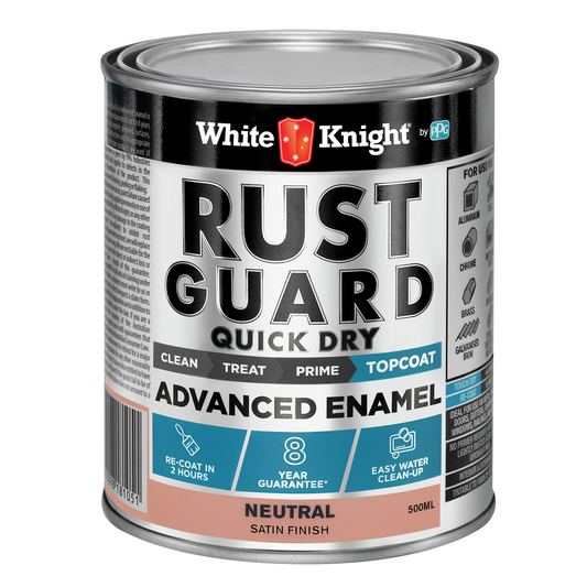 White Knight Rust Guard 500ml Advanced Enamel Paint - Neutral Satin - Quick Dry - 0.5L - Auzzistore
