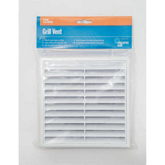 Pacific Air 125mm PVC Air Grille Vent - Modern - UV Stabilised - White - Auzzistore