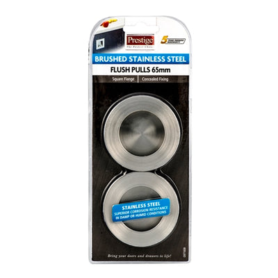 Prestige Round Flush Pull Handle 65mm Stainless Steel 2 Pack Elegant Design