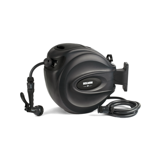Holman 20m Charcoal Retractable Hose Reel - Automatic Rewind - Wall Mount - Auzzistore