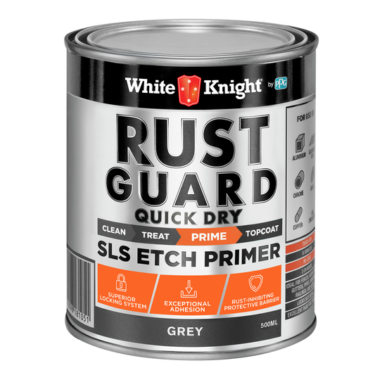 White Knight Rust Guard Etch Primer Paint 0.5L - Quick Dry - Grey - Rust Protection - Auzzistore