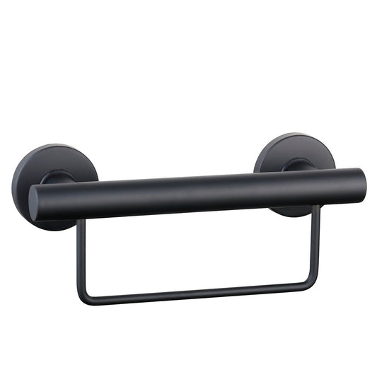Evekare 300mm Black Towel Rail with Grab Rail - Stainless Steel - 250kg Capacity