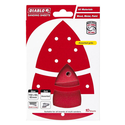 Diablo Abrasive Multi Sander Sheets 102x62mm 10 Pack Red Ceramic - Auzzistore