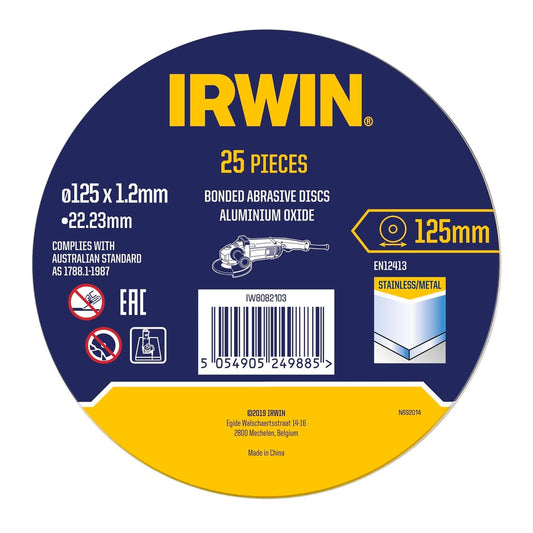 Irwin Metal Cut Off Disc 125mm - 25 Pack - Aluminium Oxide - 2mm - Auzzistore