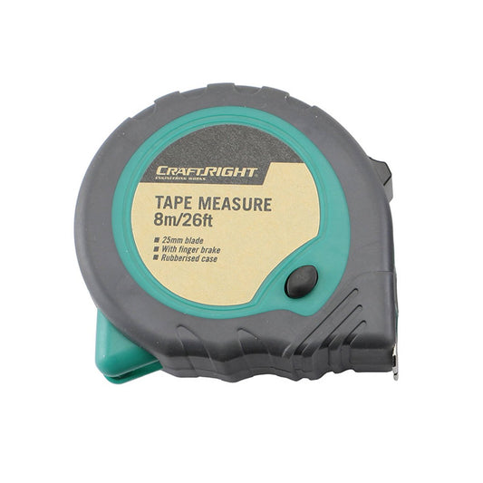 Craftright 8m Tape Measure - Rubberised Case - Durable - Easy Grip - Auzzistore